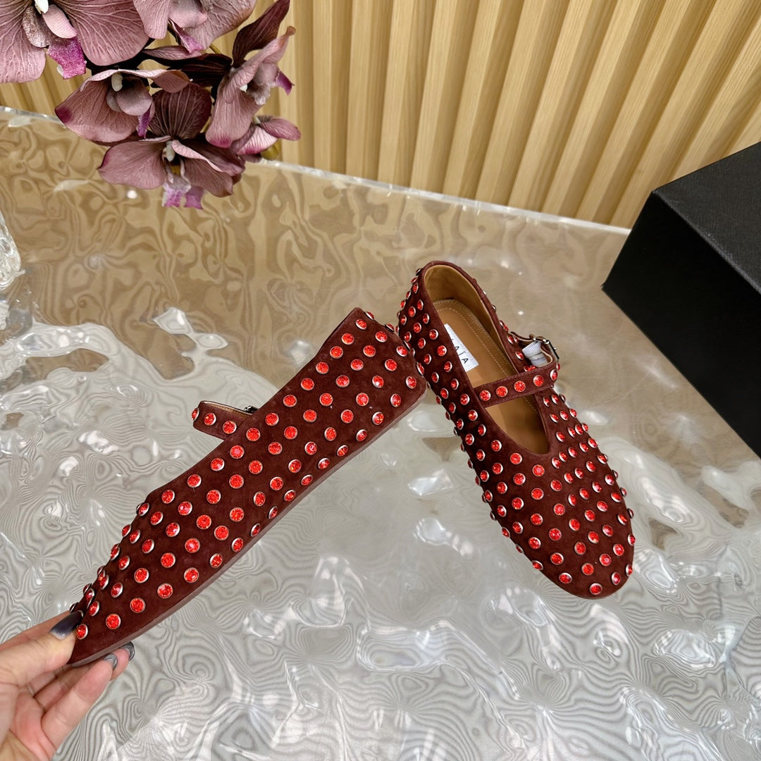 STRASS SUEDE BALLET FLATS APPLE RED