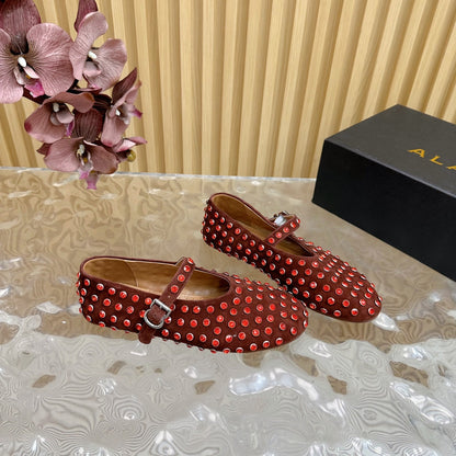 STRASS SUEDE BALLET FLATS APPLE RED