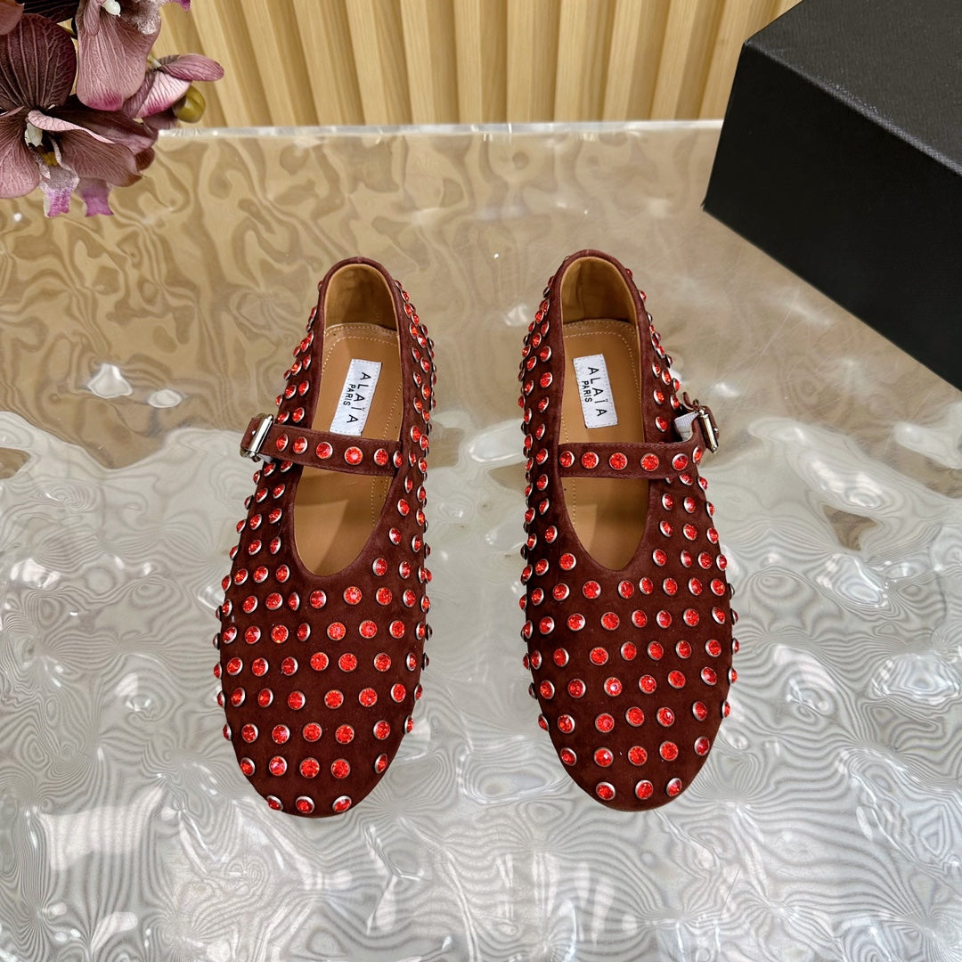 STRASS SUEDE BALLET FLATS APPLE RED