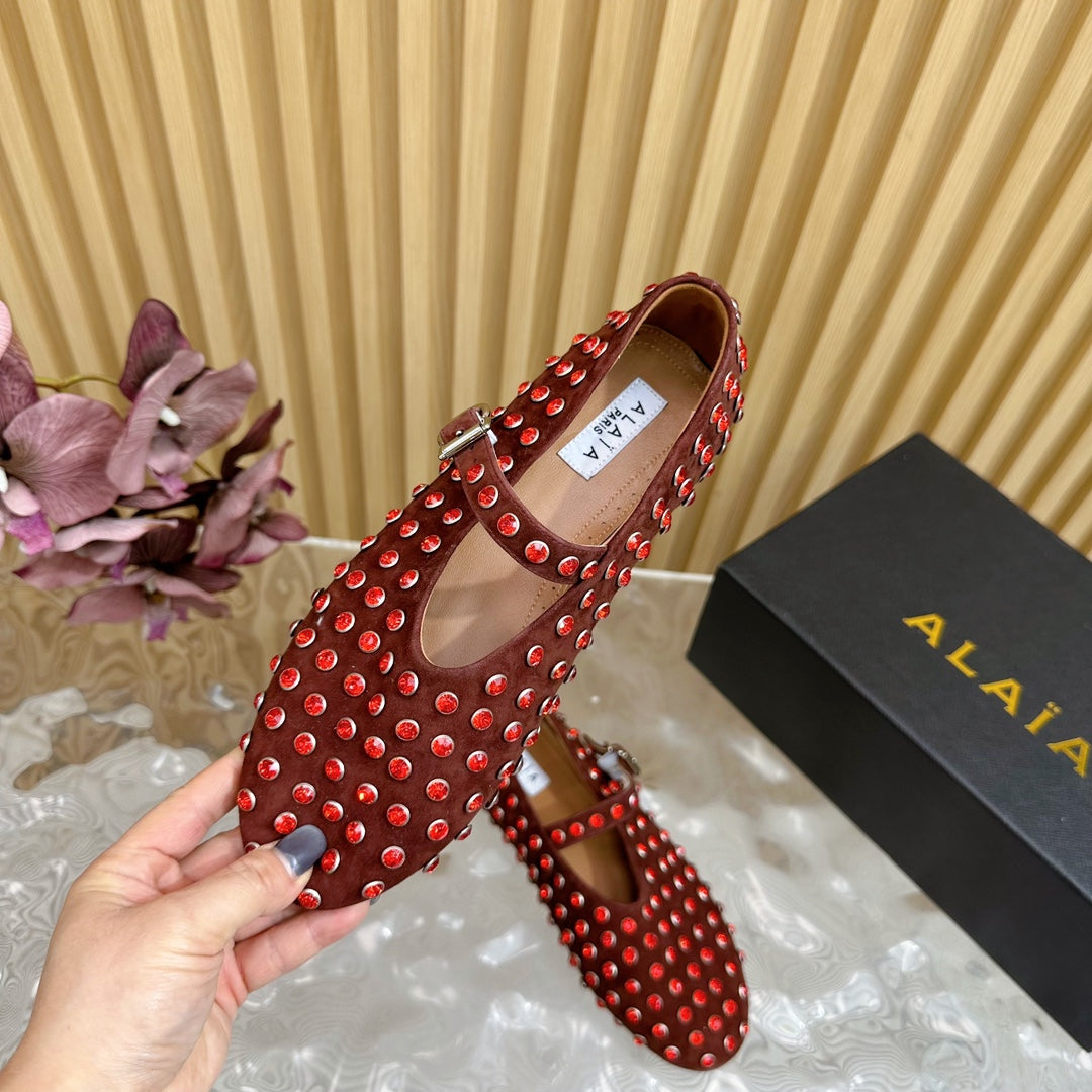 STRASS SUEDE BALLET FLATS APPLE RED