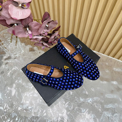 STRASS SUEDE BALLET FLATS NAVY BLUE