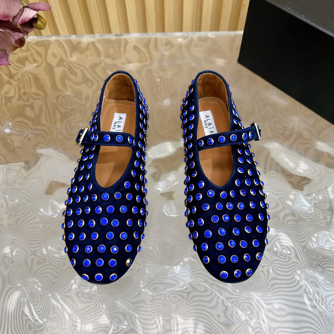 STRASS SUEDE BALLET FLATS NAVY BLUE
