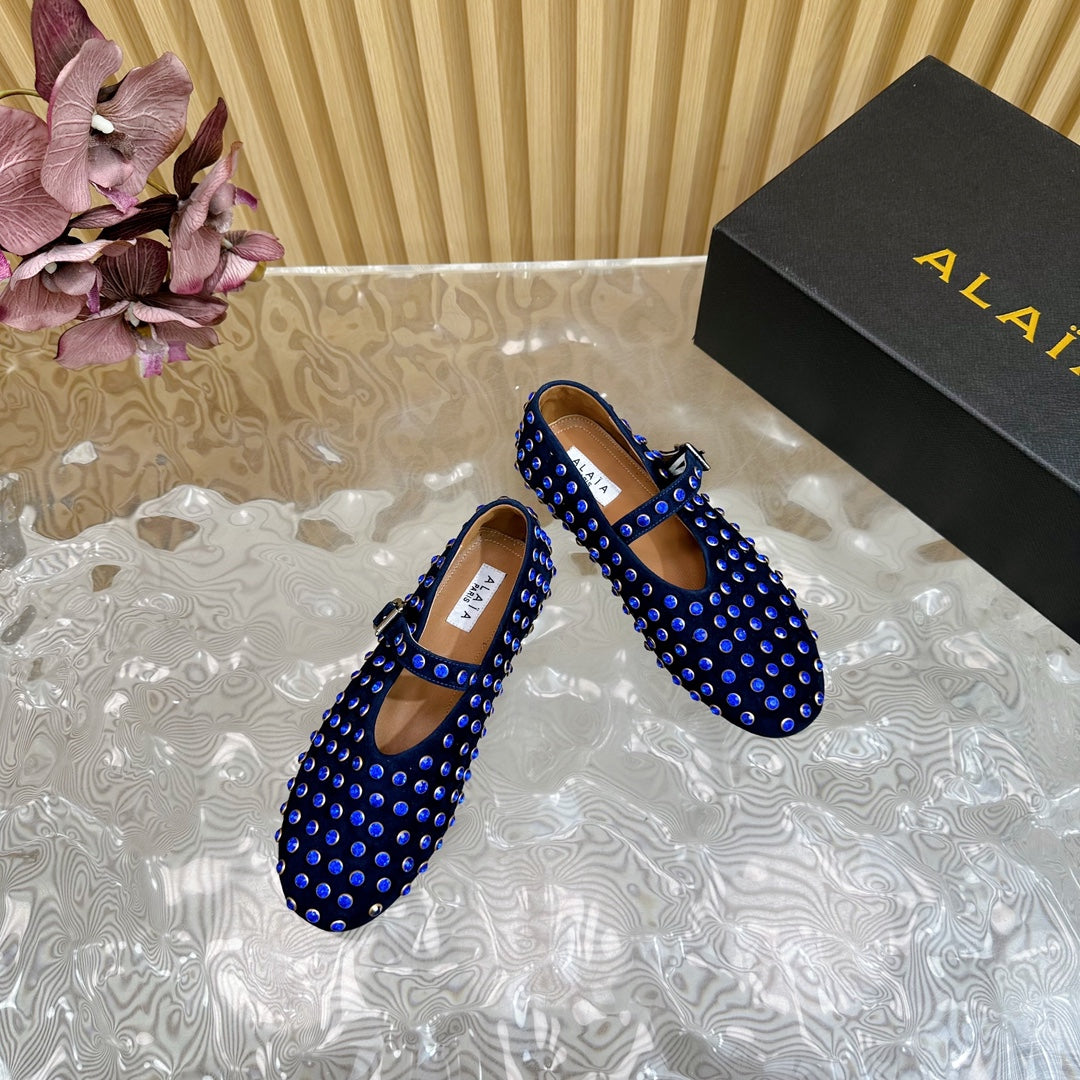 STRASS SUEDE BALLET FLATS NAVY BLUE
