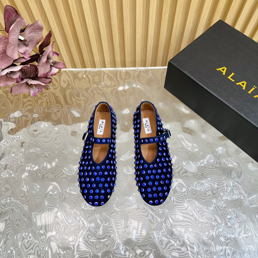 STRASS SUEDE BALLET FLATS NAVY BLUE