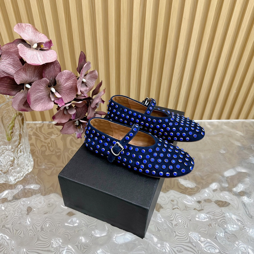 STRASS SUEDE BALLET FLATS NAVY BLUE