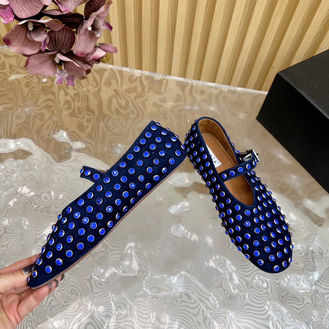STRASS SUEDE BALLET FLATS NAVY BLUE
