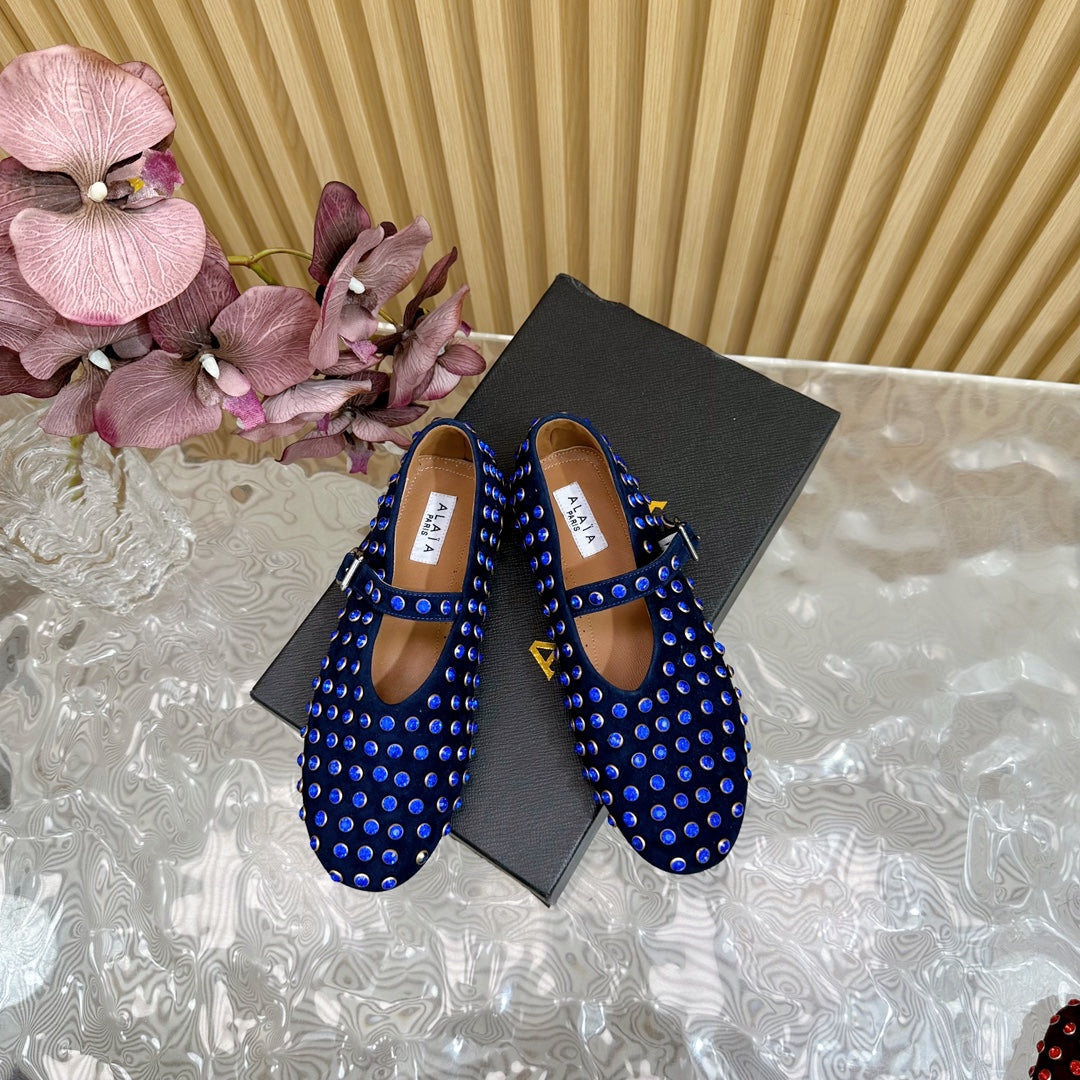 STRASS SUEDE BALLET FLATS NAVY BLUE