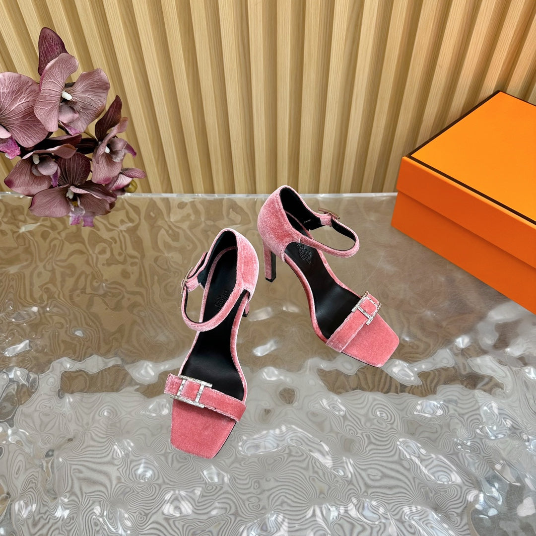 JULY SANDAL 105 MM IN ROUGE PINK VELVET