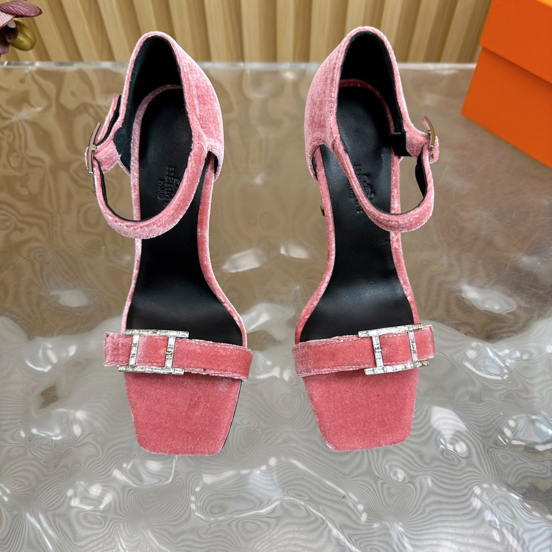 JULY SANDAL 105 MM IN ROUGE PINK VELVET