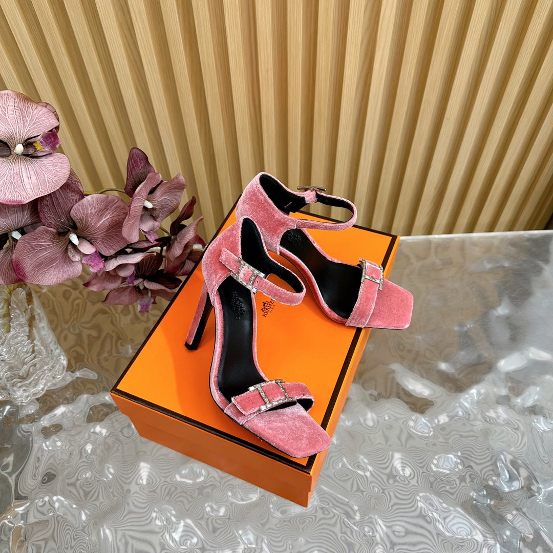 JULY SANDAL 105 MM IN ROUGE PINK VELVET