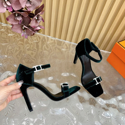 JULY SANDAL 105 MM IN TEAL GREEN VELVET