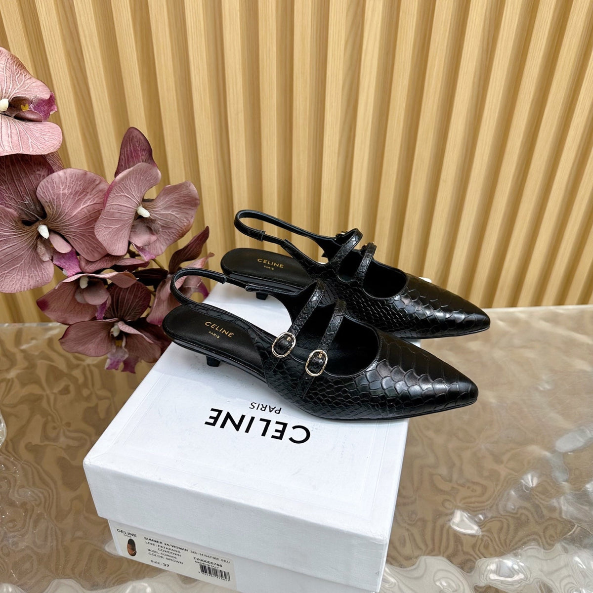 JUDY DOUBLE STRAP MARY JANE SLINGBACK 35MM IN BLACK SNAKE EMBOSSED CALFSKIN
