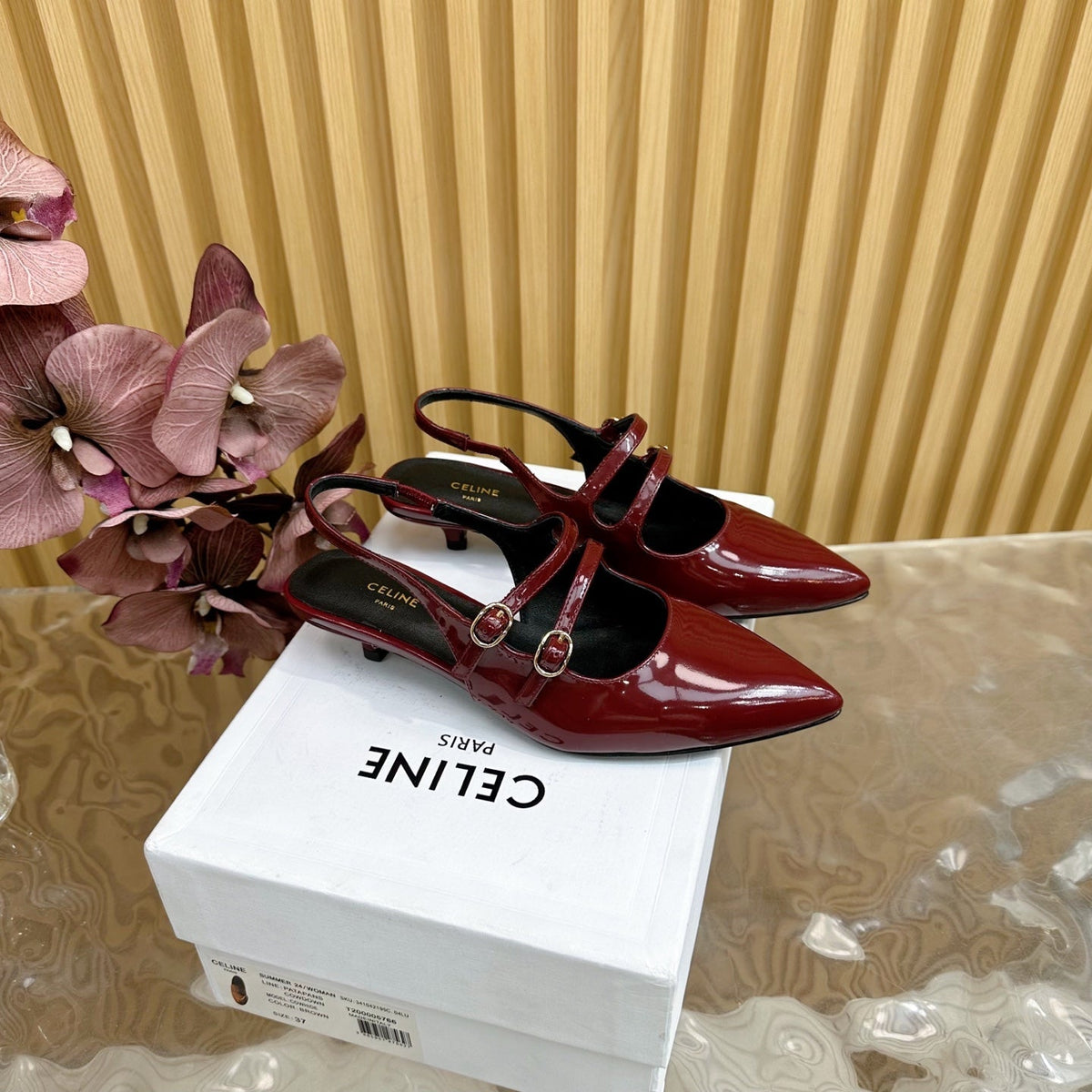 JUDY DOUBLE STRAP MARY JANE SLINGBACK 35MM IN CURRANT RED CALFSKIN