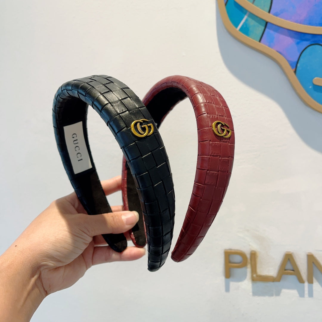 BURGUNDY RED HAIRBAND CALFSKIN 374075