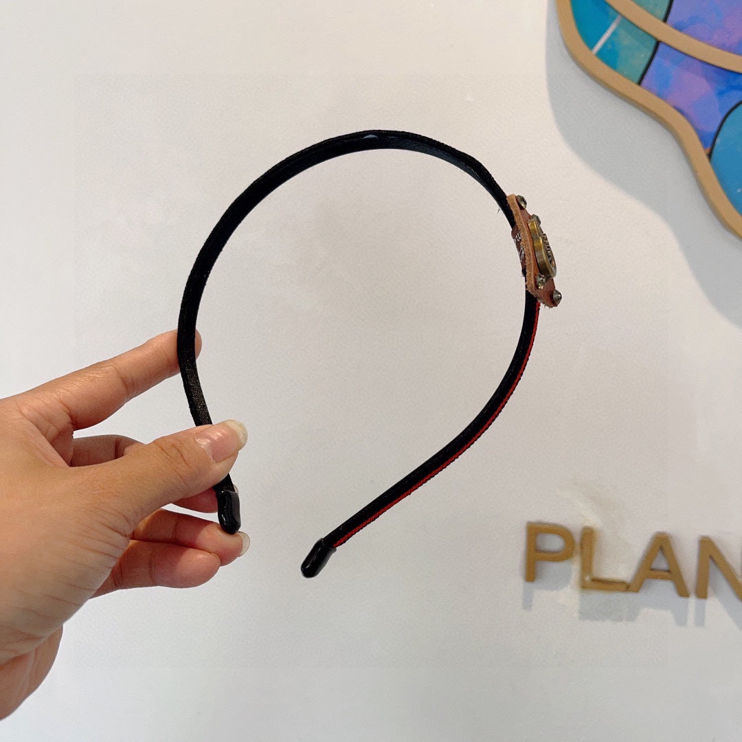 NARROW HAIRBAND IN BLACK MIX RED FABRIC 395356