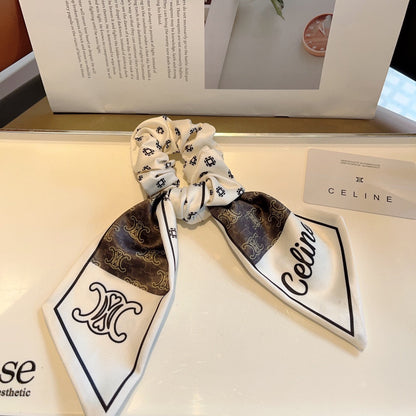 WHITE MIX BLACK SILK SCRUNCHIE 420657
