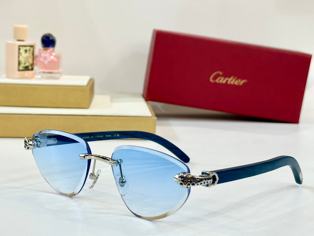 PANTHÈRE RIMLESS TRIANGLE FRAME SUNGLASSES CT0616S IN METAL AND WOODEN