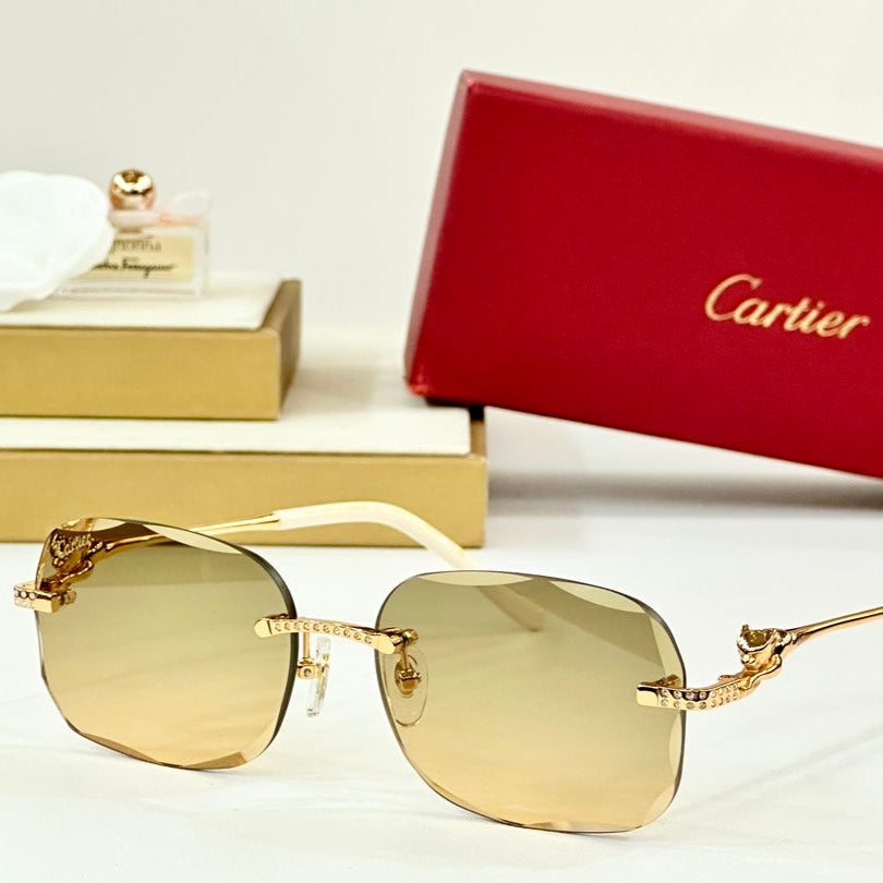 PANTHÈRE RIMLESS RECTANGULAR FRAME SUNGLASSES CT0687S IN METAL