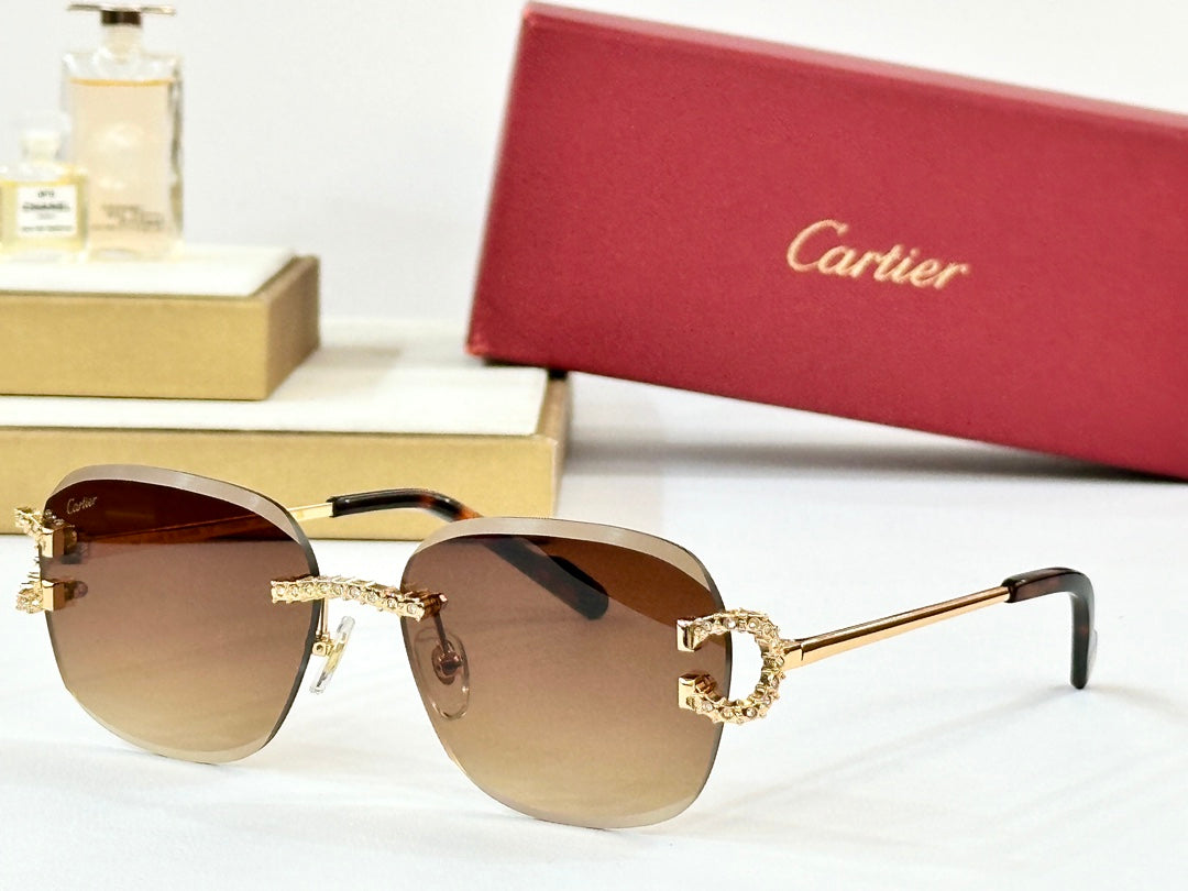 CRYSTAL STUDDED RIMLESS SQUARE FRAME SUNGLASSES CT0604S IN METAL