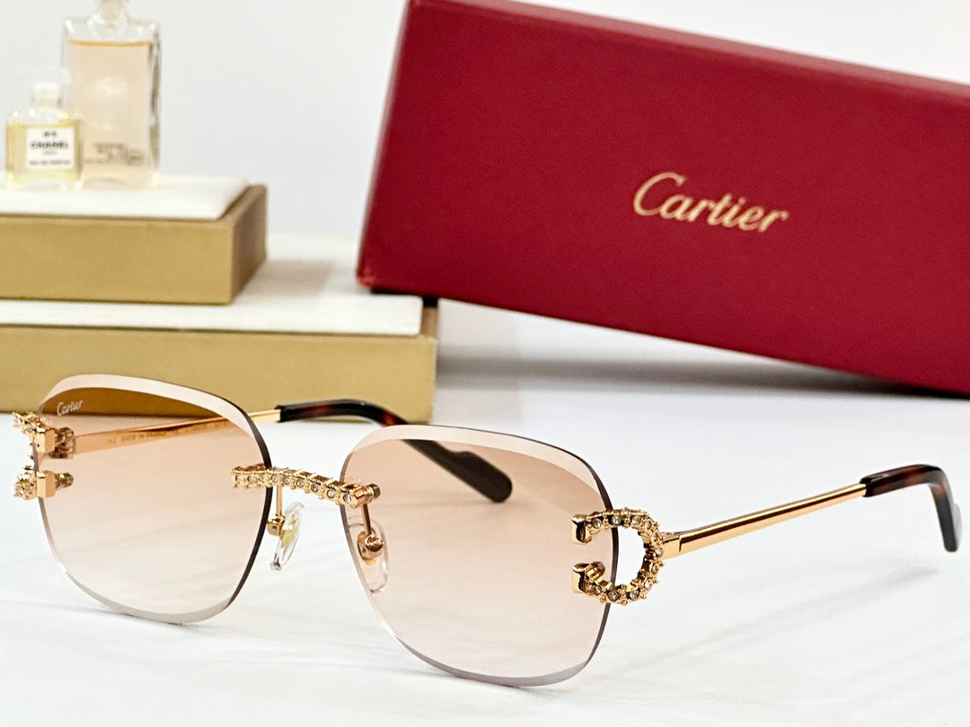 CRYSTAL STUDDED RIMLESS SQUARE FRAME SUNGLASSES CT0604S IN METAL