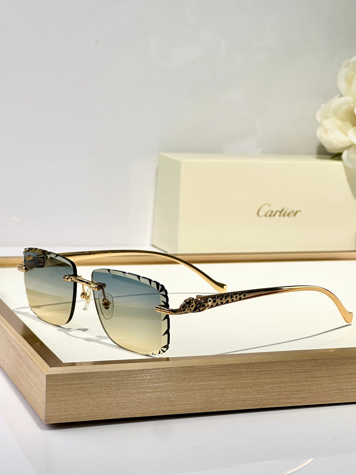 PANTHÈRE RIMLESS SQUARE FRAME SUNGLASSES 580908 IN METAL