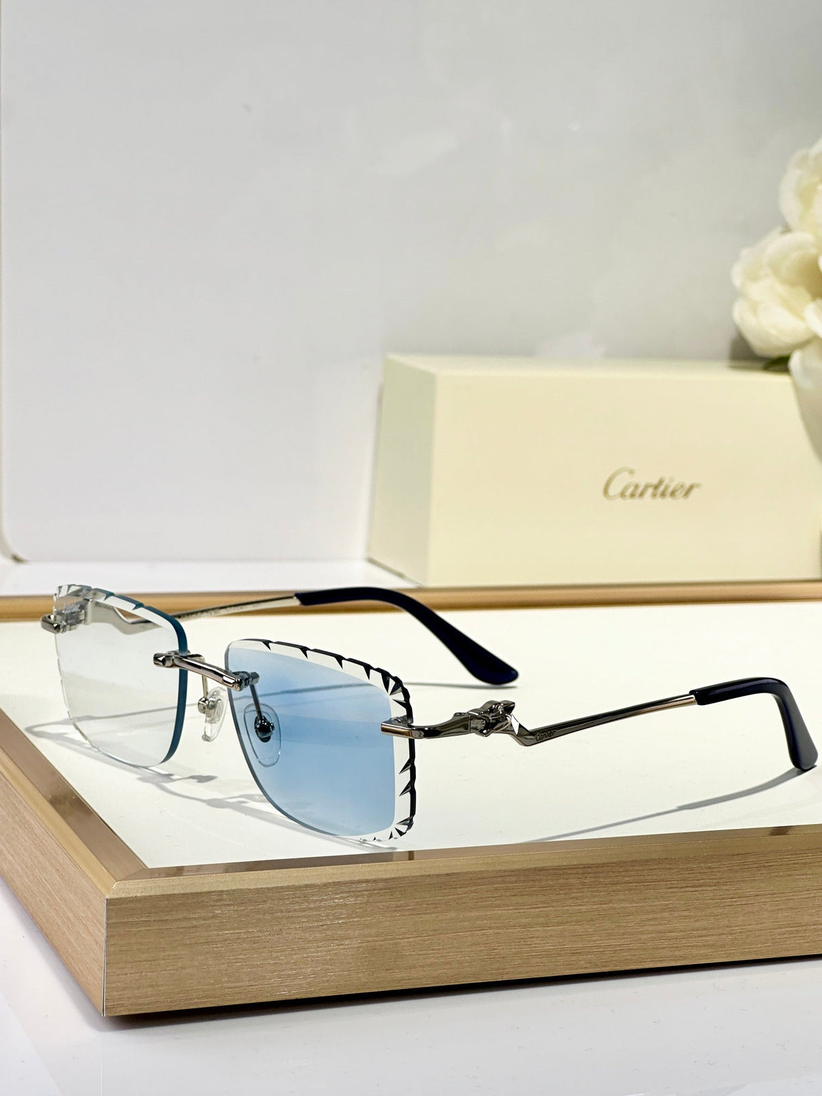PANTHÈRE PHOTOCHROMIC LENSES RIMLESS SQUARE FRAME SUNGLASSES 580910 IN METAL
