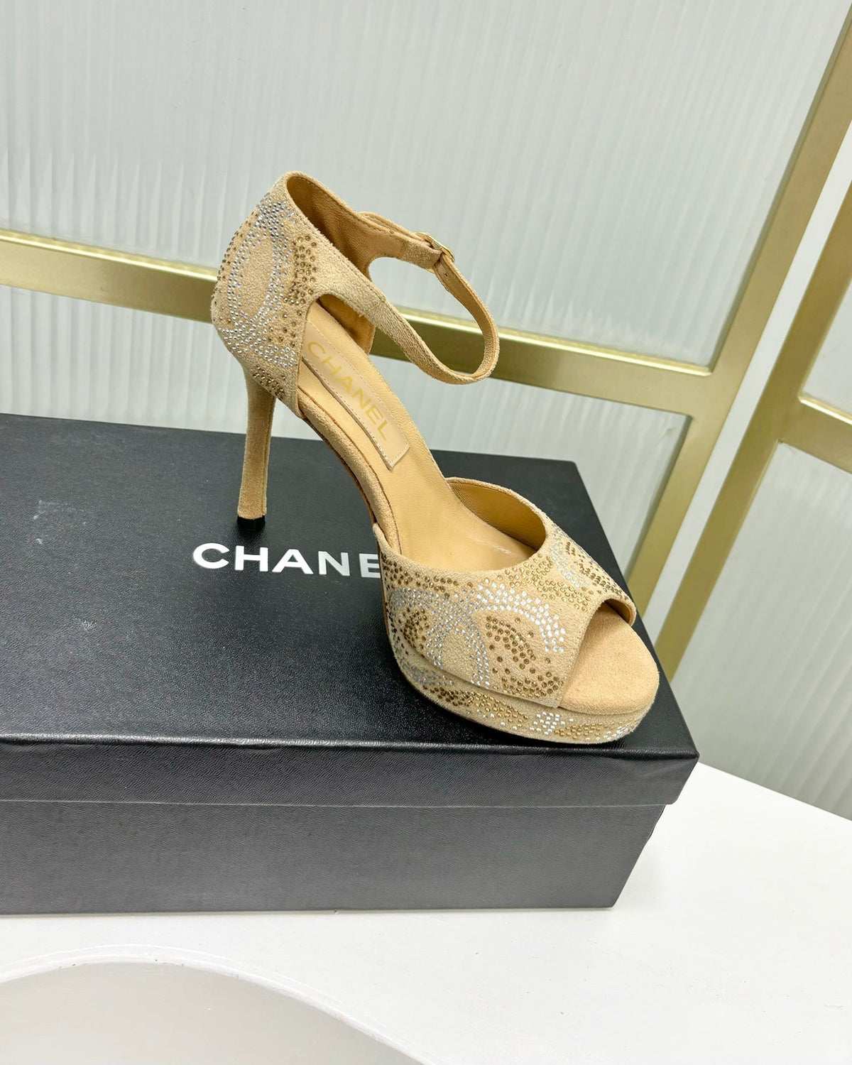 HIGH HEELS ONE STRAP IN BEIGE CREAM GOATSKIN