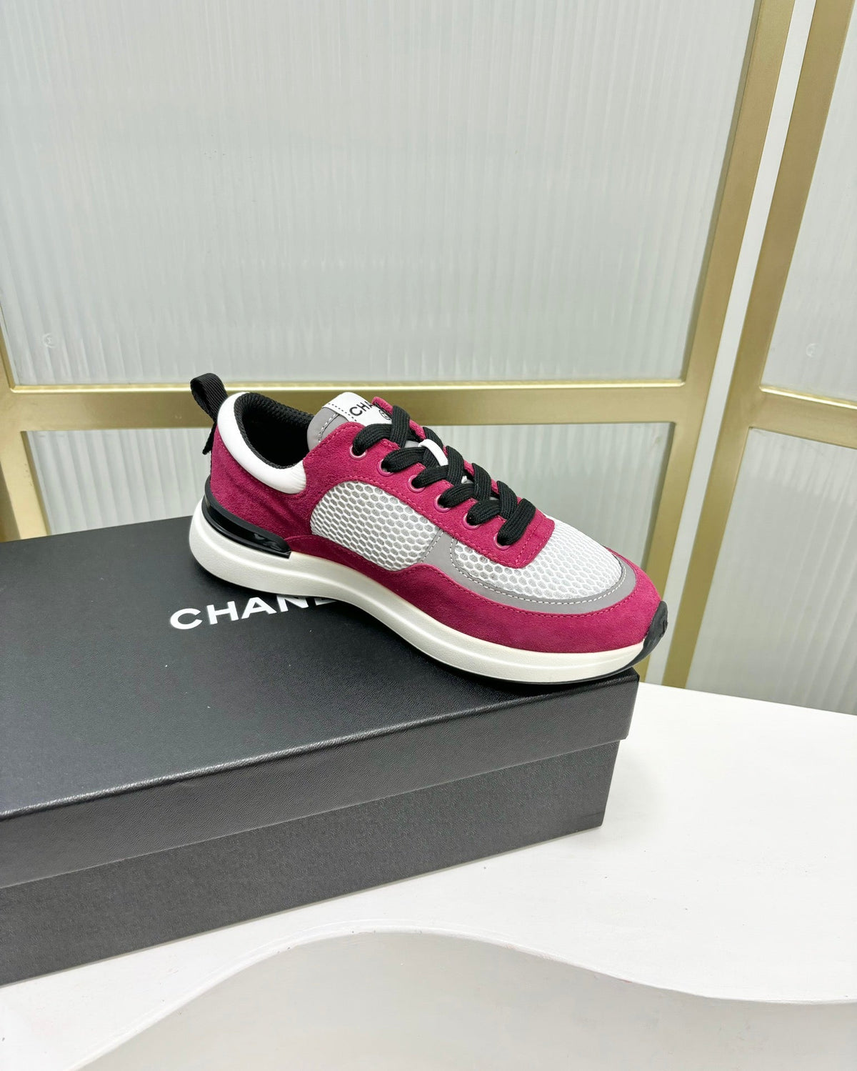 SNEAKER IN BARBIE PINK SUEDE AND GREY BREATHABLE MESH