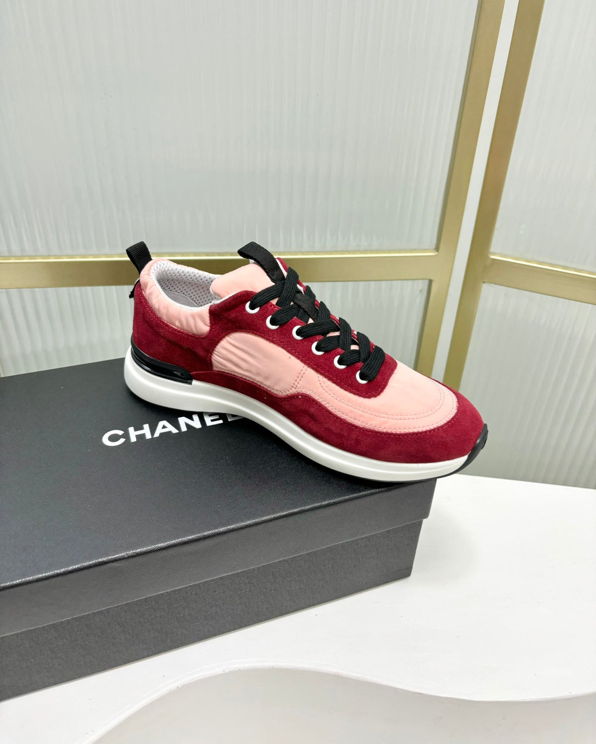 SNEAKER IN LIGHT PINK MIX CHERRY RED SUEDE