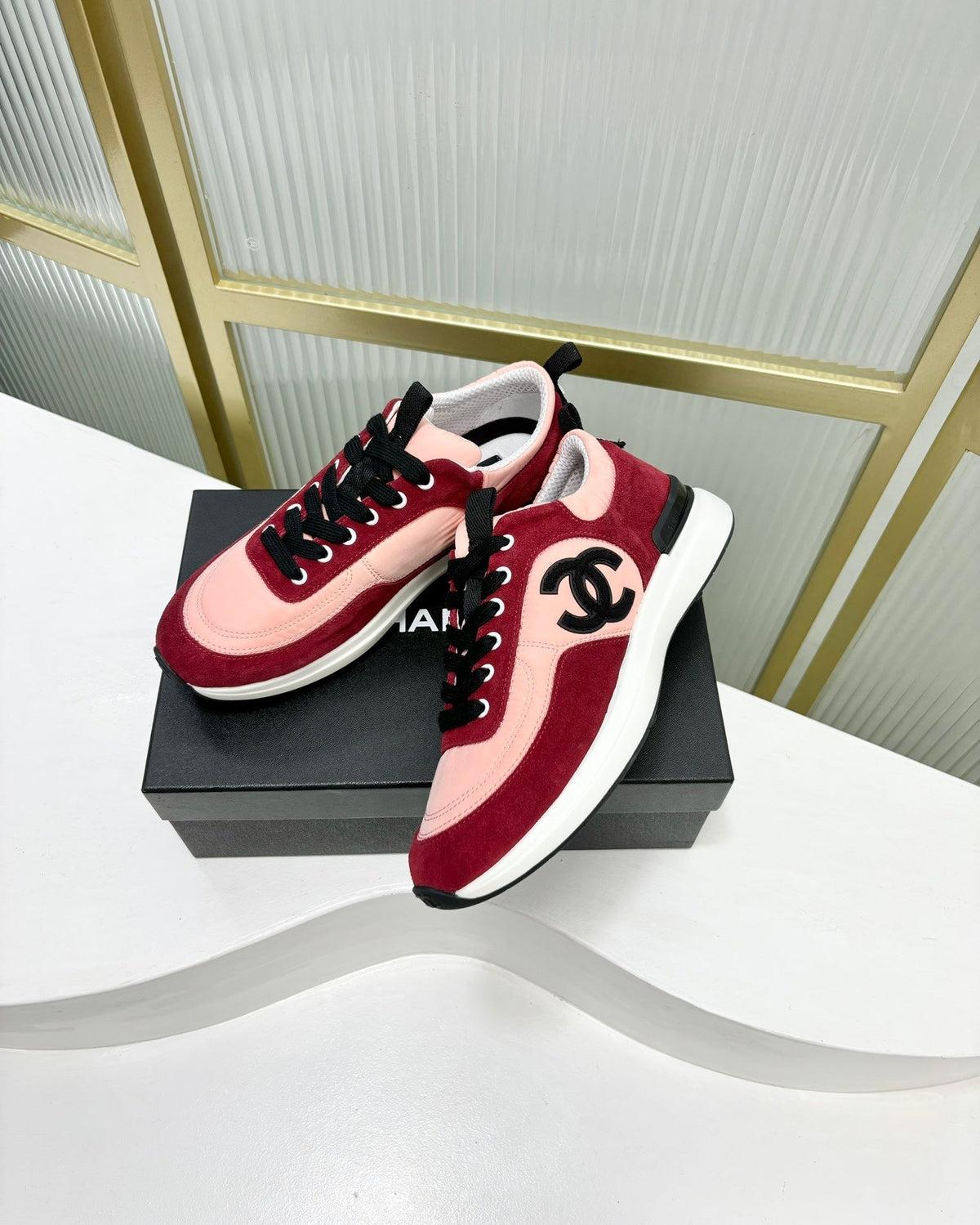 SNEAKER IN LIGHT PINK MIX CHERRY RED SUEDE