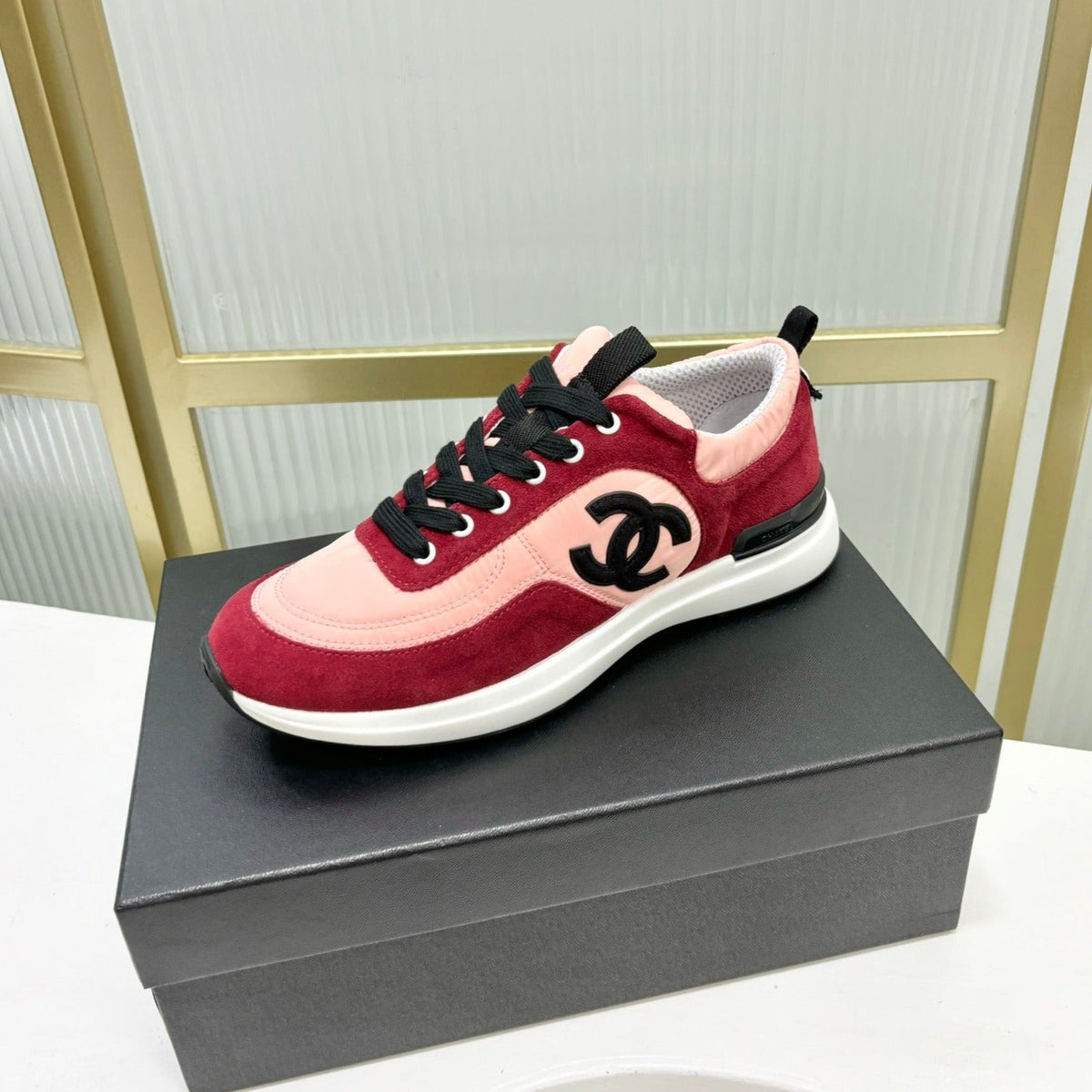 SNEAKER IN LIGHT PINK MIX CHERRY RED SUEDE