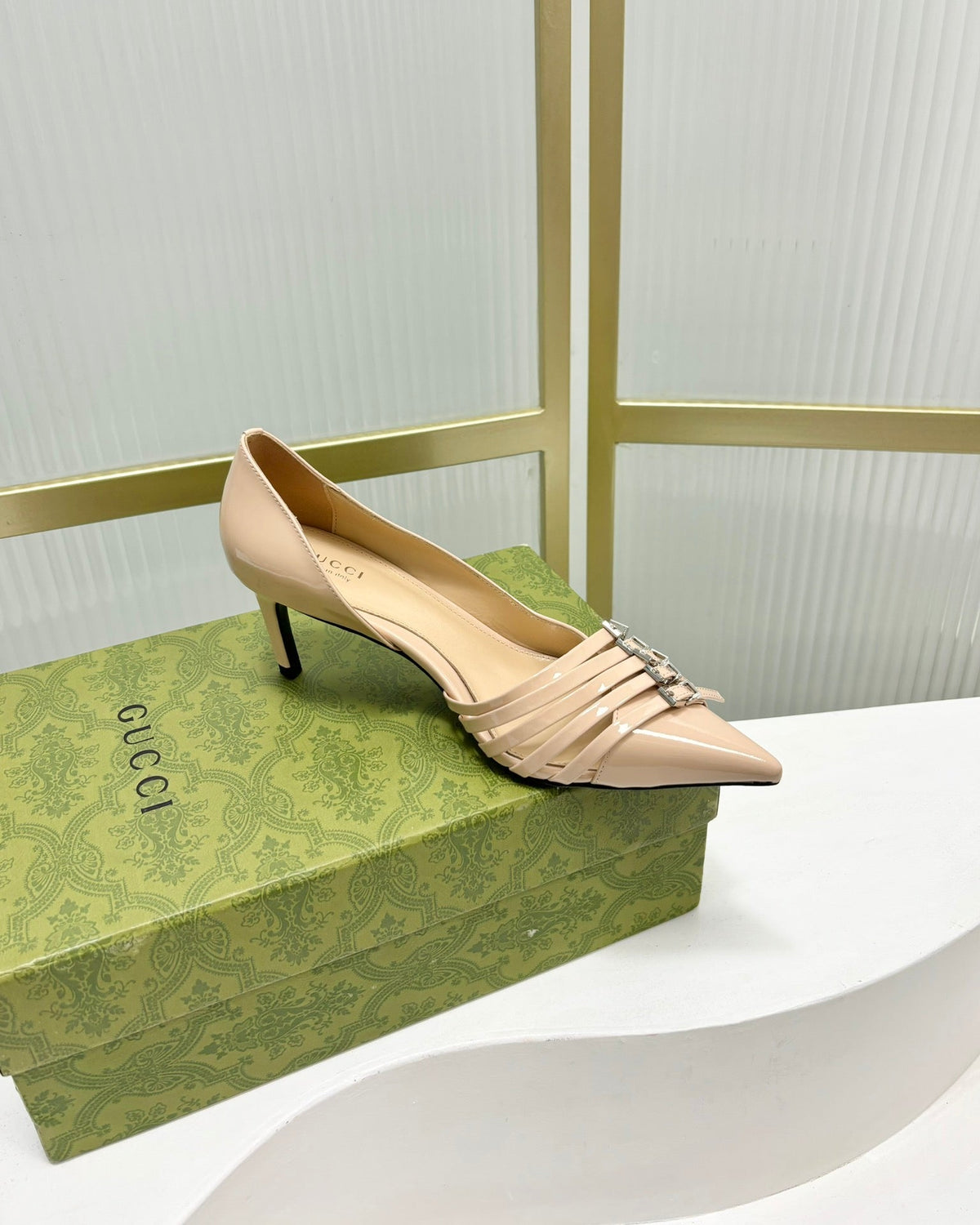 HIGH PUMP 6 CM IN TAN BEIGE CALFSKIN