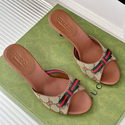 GG Vintage High Heel Slippers Brown