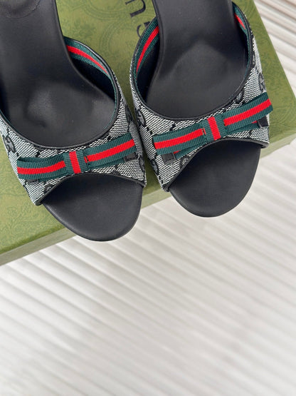 GG Vintage High Heel Slippers Black