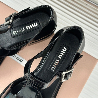 Square Toe Thick Heel Retro Mary Jane Shoes Black Calfskin