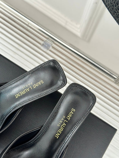 SL BARBARA MULES 55 BLACK CALFSKIN