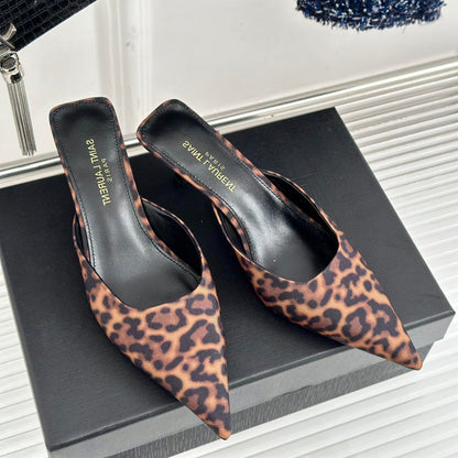SL BARBARA MULES 55 LEOPARD MOTIF SATIN