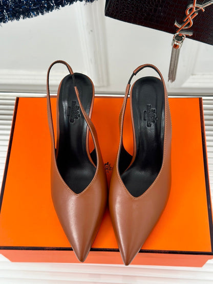 HIGH HEEL 75 MM POINTED- TOE SANDAL IN BRONZE BROWN CALFSKIN