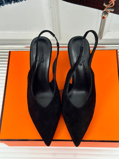 HIGH HEEL 75 MM POINTED- TOE SANDAL IN BLACK SUEDE