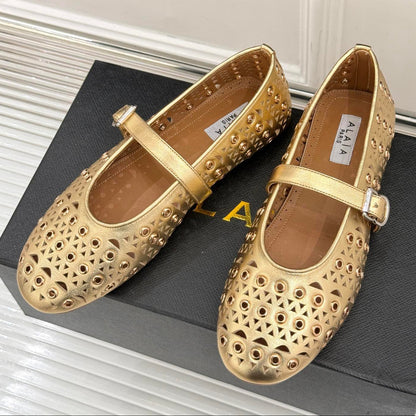 MARY JANE IN METALLIC GOLD CALFSKIN