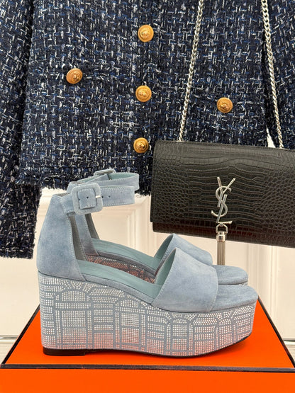 ILLUSION 35 SANDAL IN LIGHT BLUE SUEDE WITH RHINESTONE DETAILS