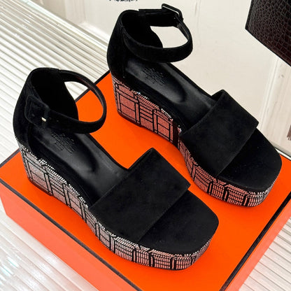 ILLUSION 35 SANDAL IN BLACK SUEDE WITH RHINESTONE DETAILS