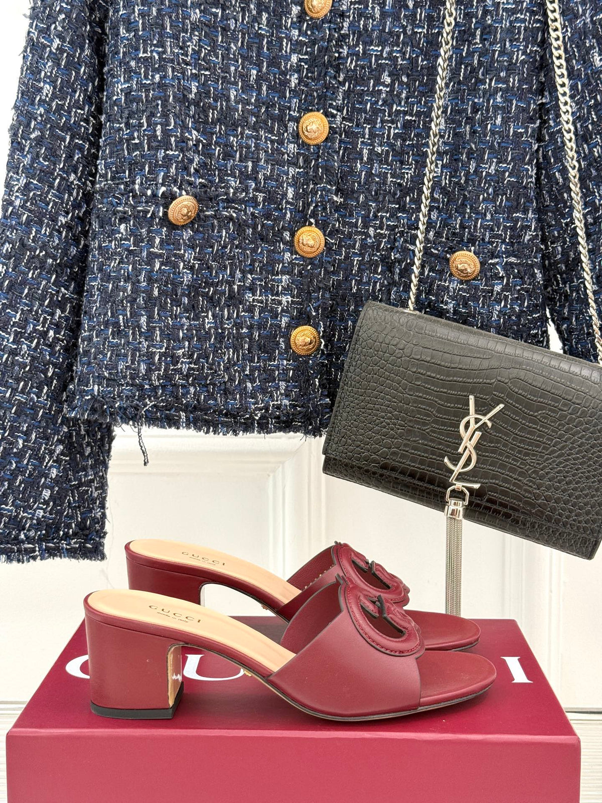 MID-HEEL MULE IN RED CALFSKIN