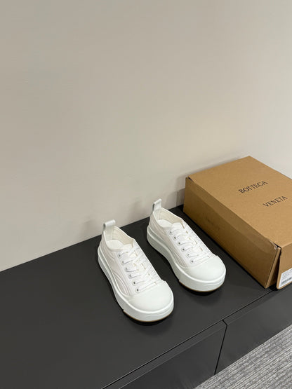 VULCAN PLATFORM SNEAKER IN WHITE CANVAS AND LAMBSKIN