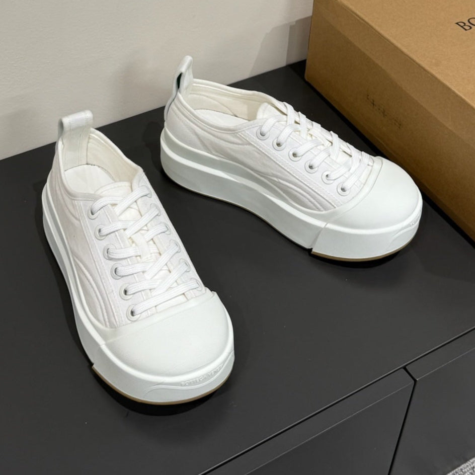 VULCAN PLATFORM SNEAKER IN WHITE CANVAS AND LAMBSKIN