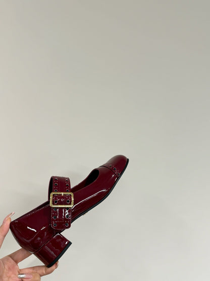 MARY JANE PUMPS IN BURGUNDY RED GLOSSY CALFSKIN
