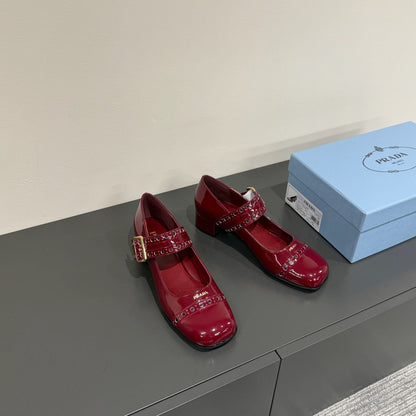 MARY JANE PUMPS IN BURGUNDY RED GLOSSY CALFSKIN