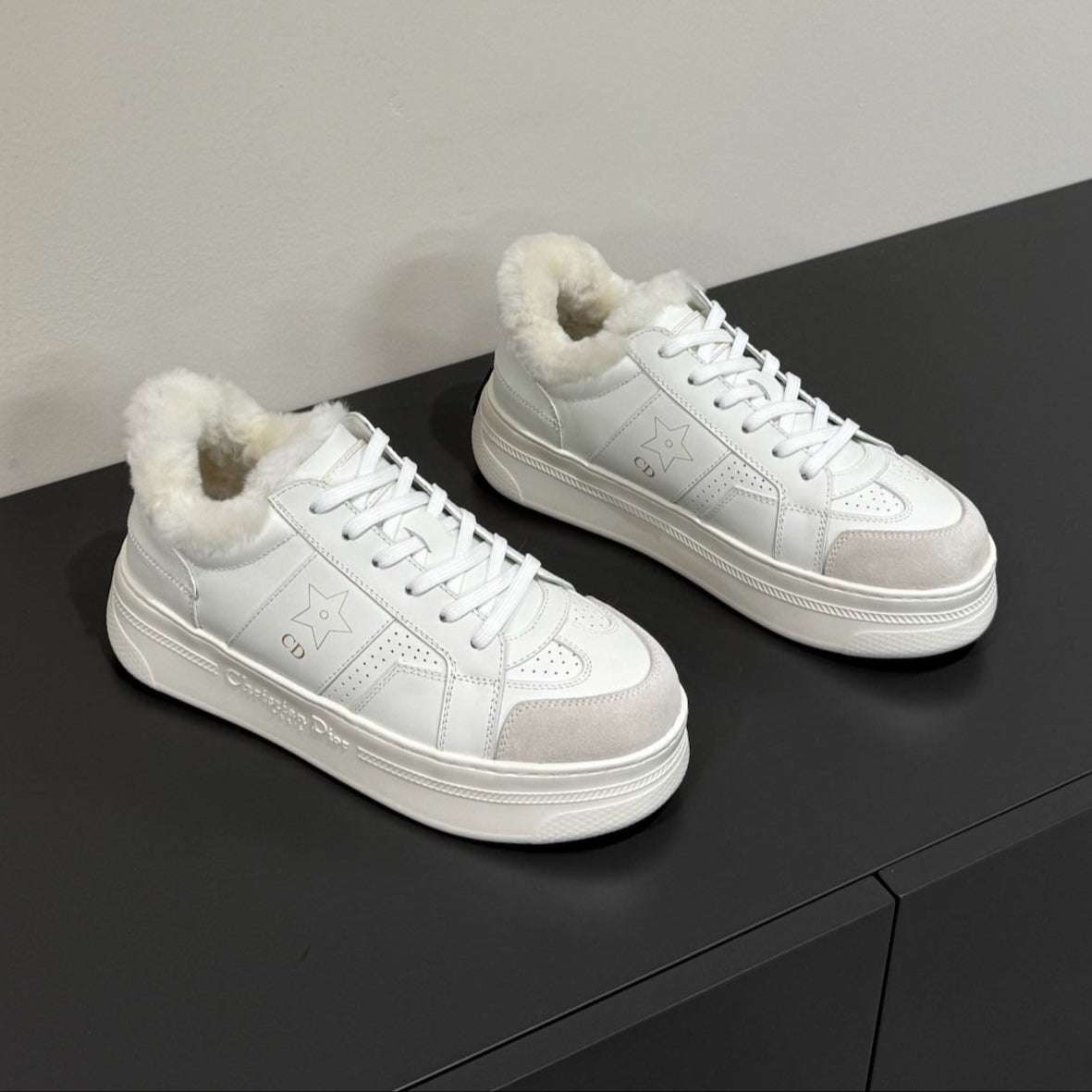 STAR SNEAKER WHITE CALFSKIN AND SUEDE CALFSKIN WITH SHEARLING LINING