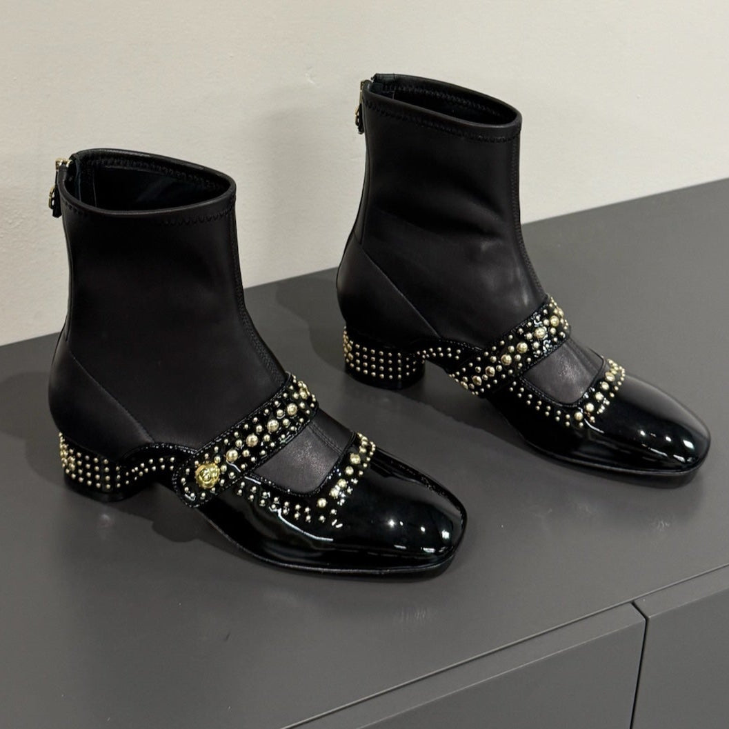 BELLE-D HEELED ANKLE BOOT BLACK PATENT CALFSKIN