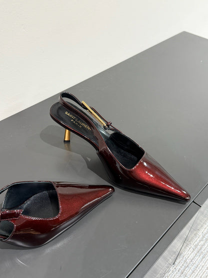 LEE SLINGBACK MID PUMPS IN WINE RED SHINY CALFSKIN
